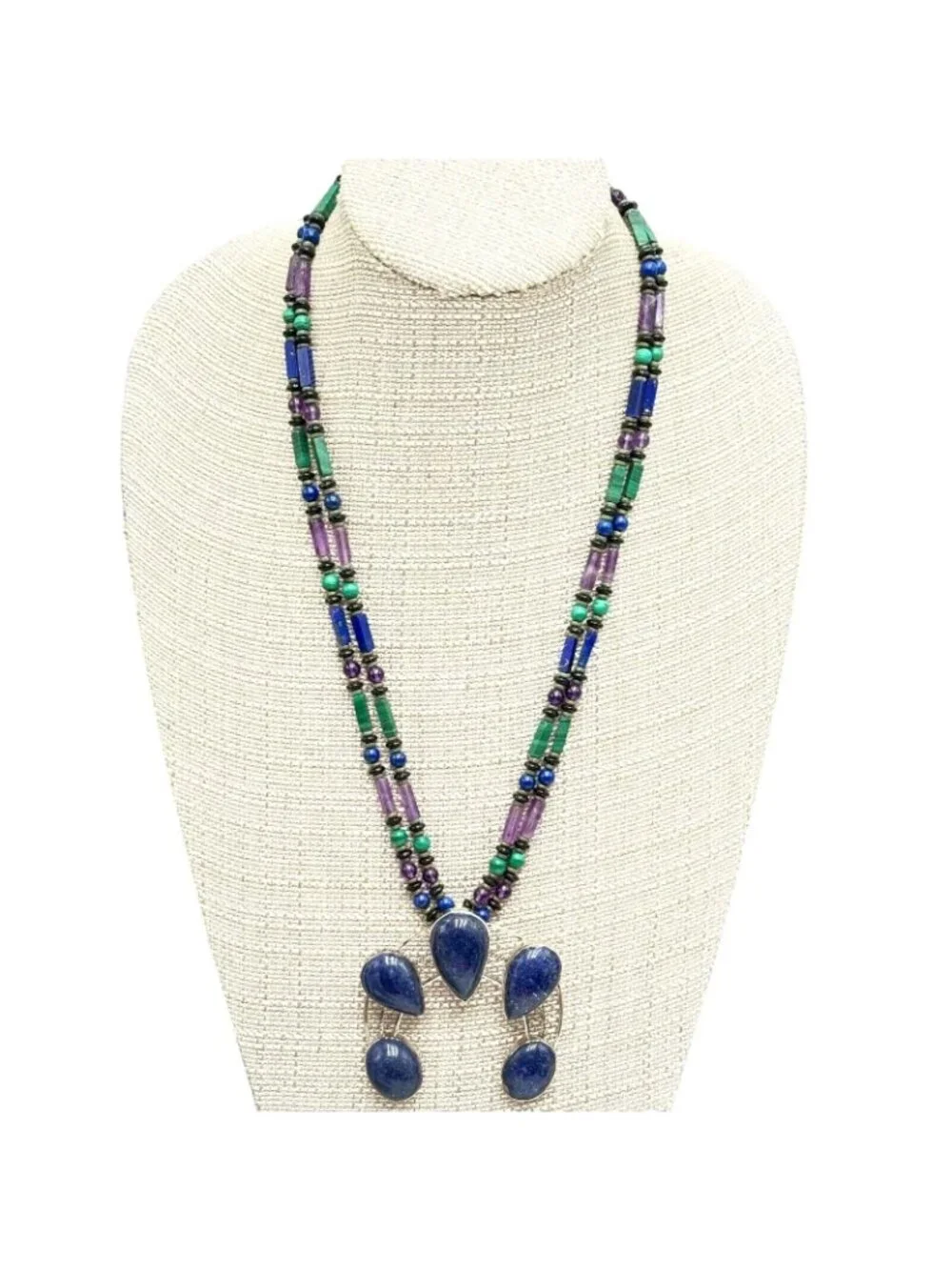 Southwest Lapis Lazuli Naja Pendant Sterling SIlver Necklace 153 Grams
